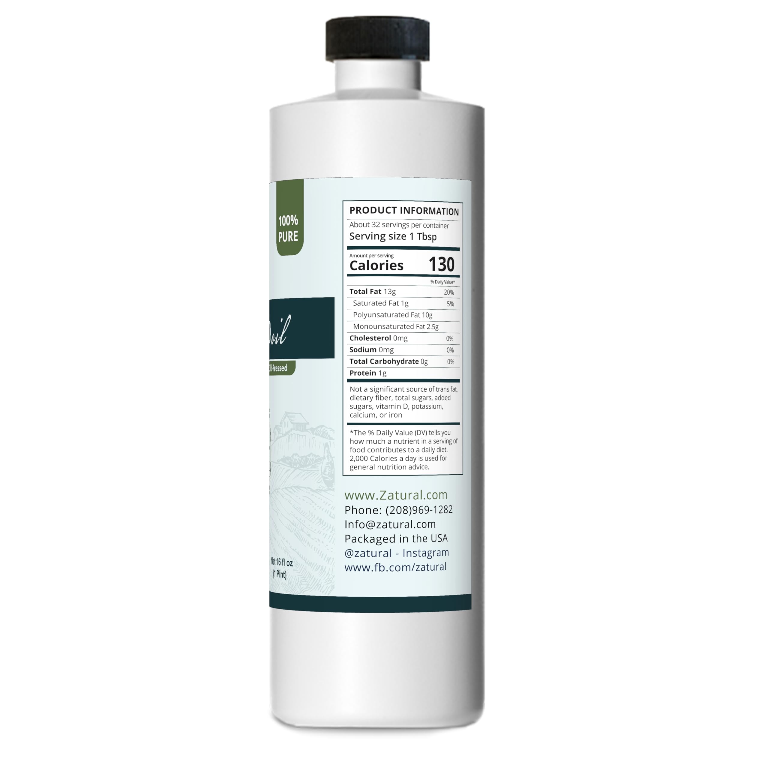 Zatural Flax Seed Oil bottle in a kitchen setting