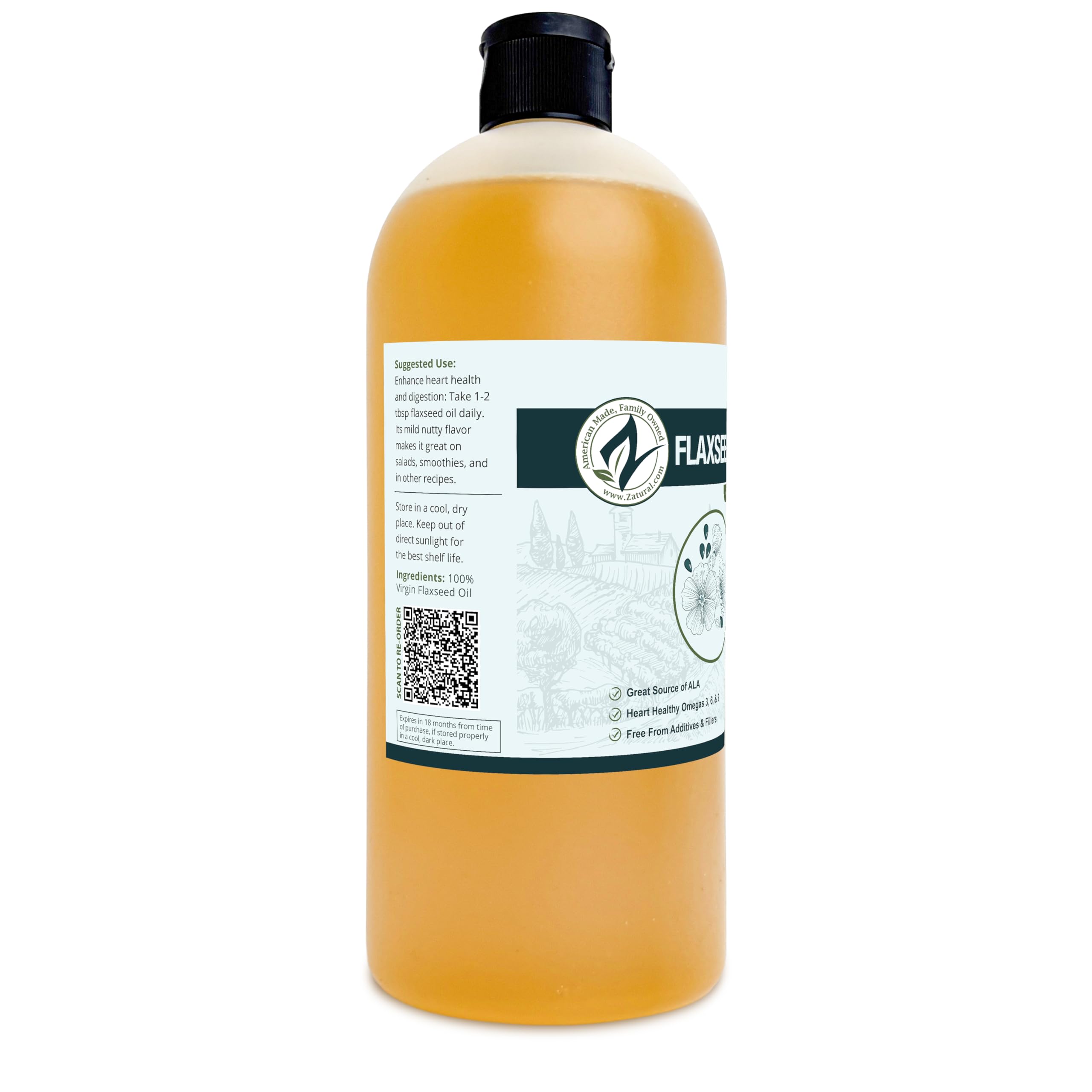 Zatural Flax Seed Oil in a cool, dark pantry