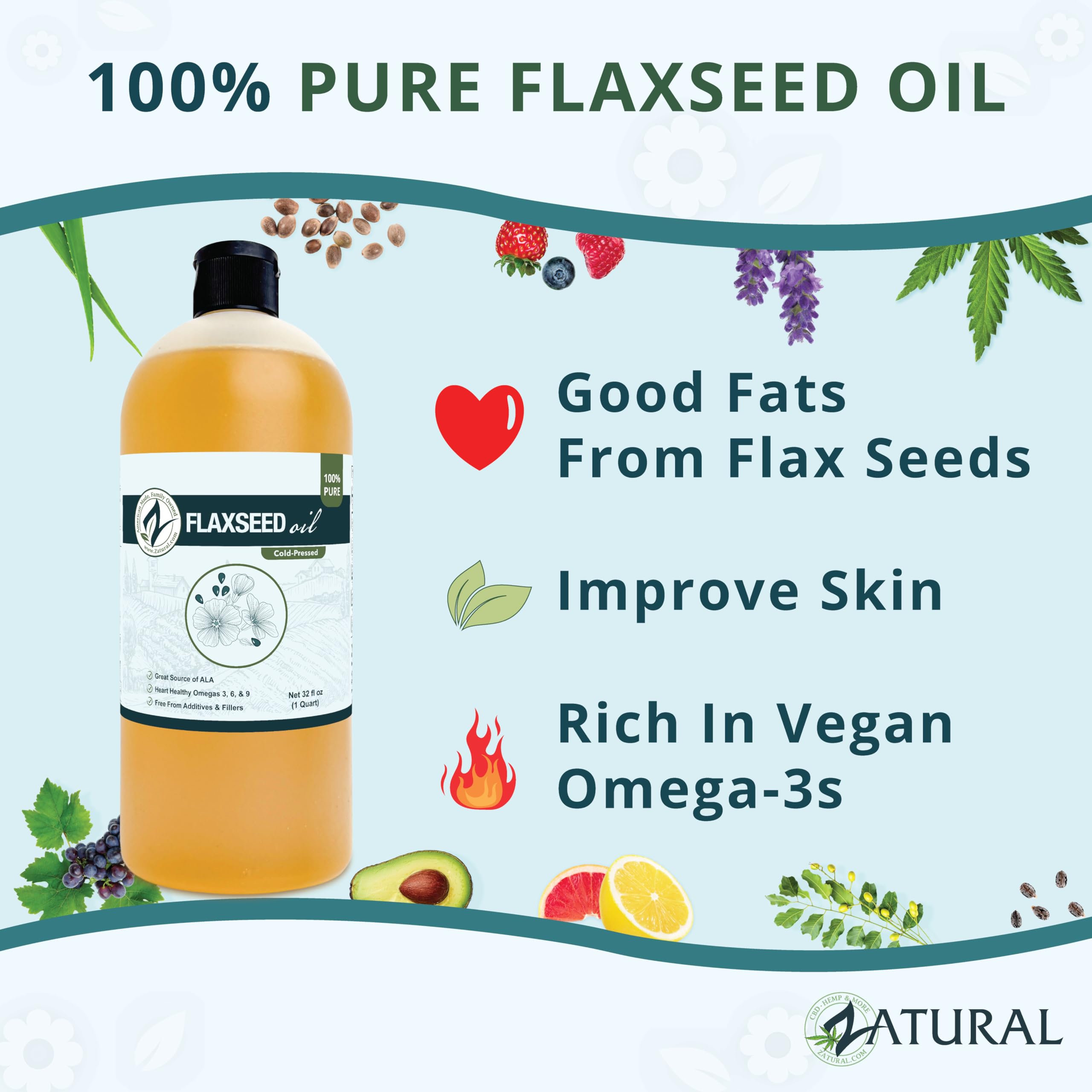 Zatural Flax Seed Oil pouring into a measuring spoon