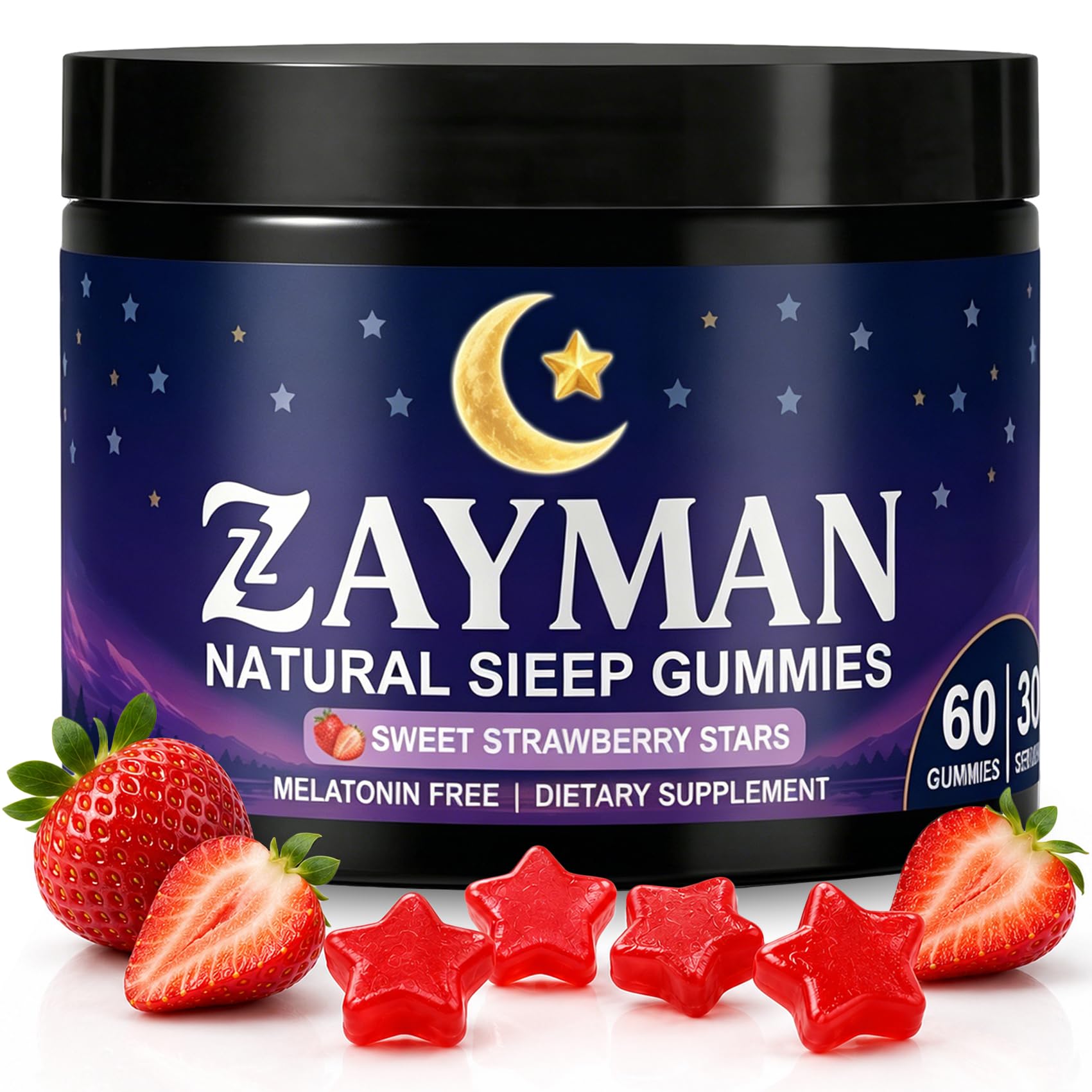 ZAYMAN Melatonin Free Sleep Gummies 60 Count front view