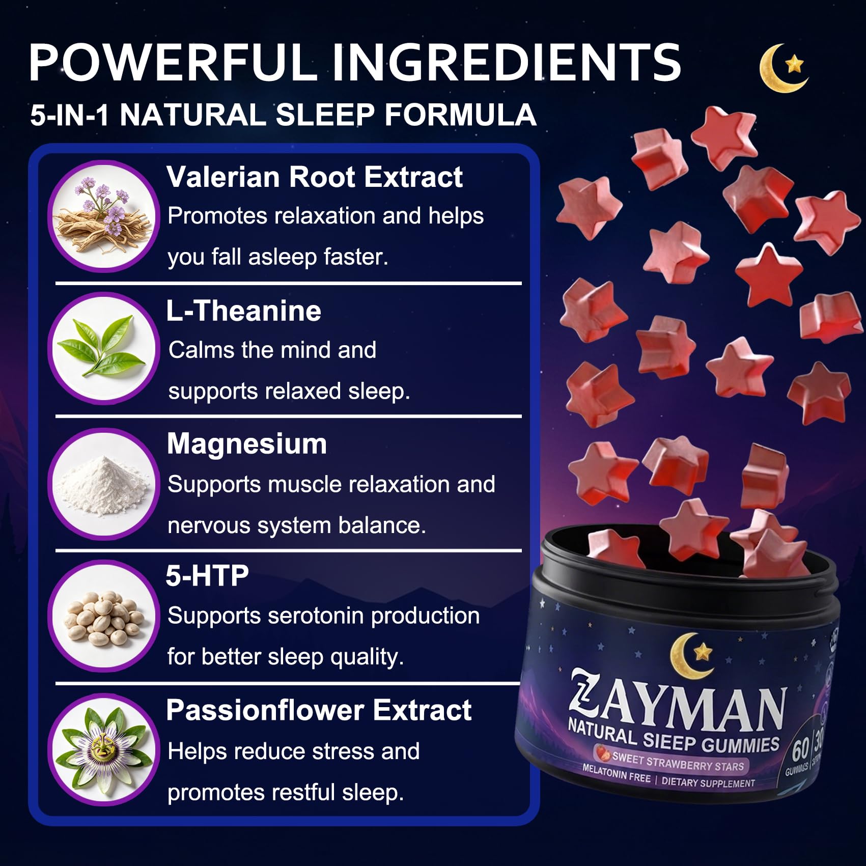 ZAYMAN Melatonin Free Sleep Gummies close-up of gummies