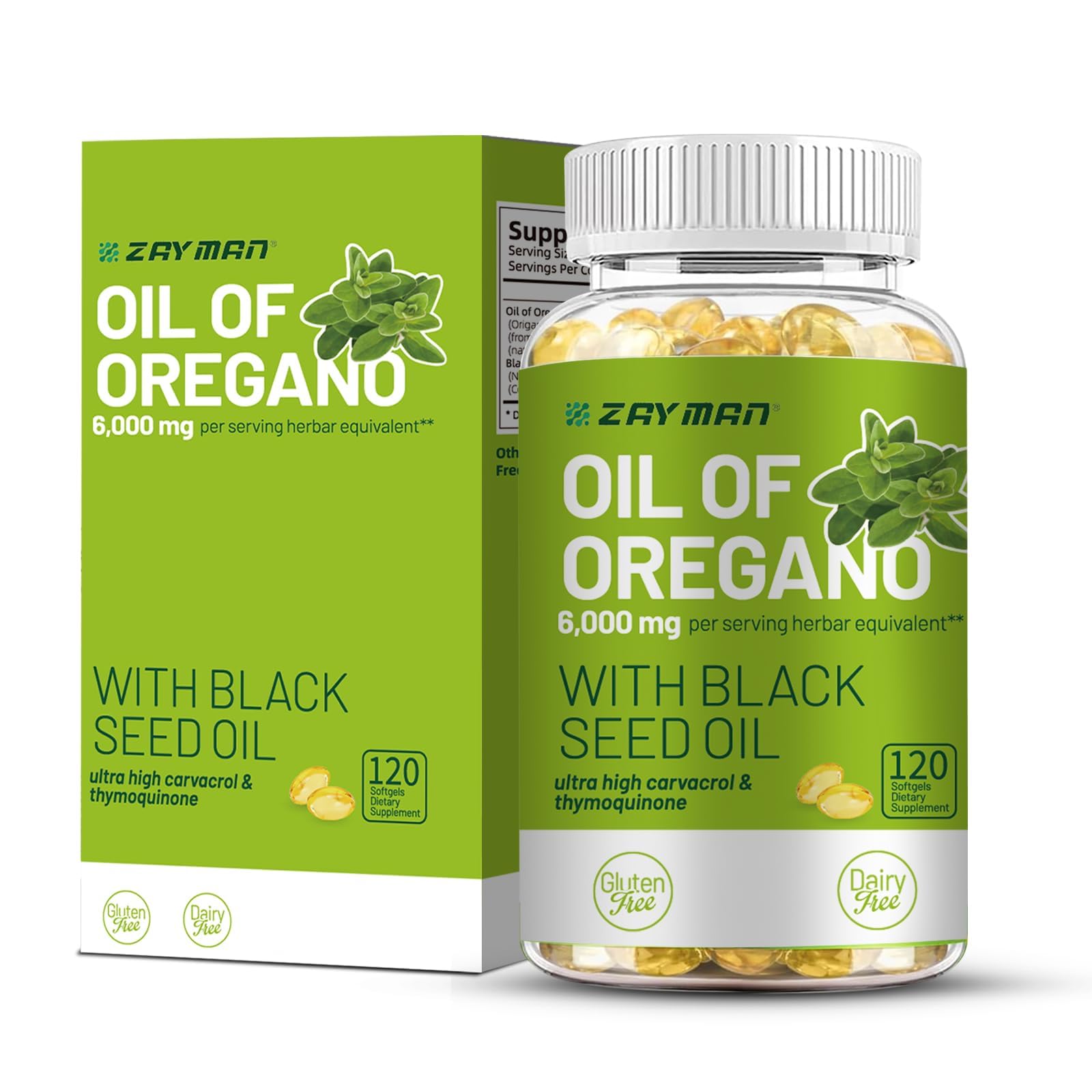 ZAYMAN Oil of Oregano Softgel bottle front view with 120 softgels