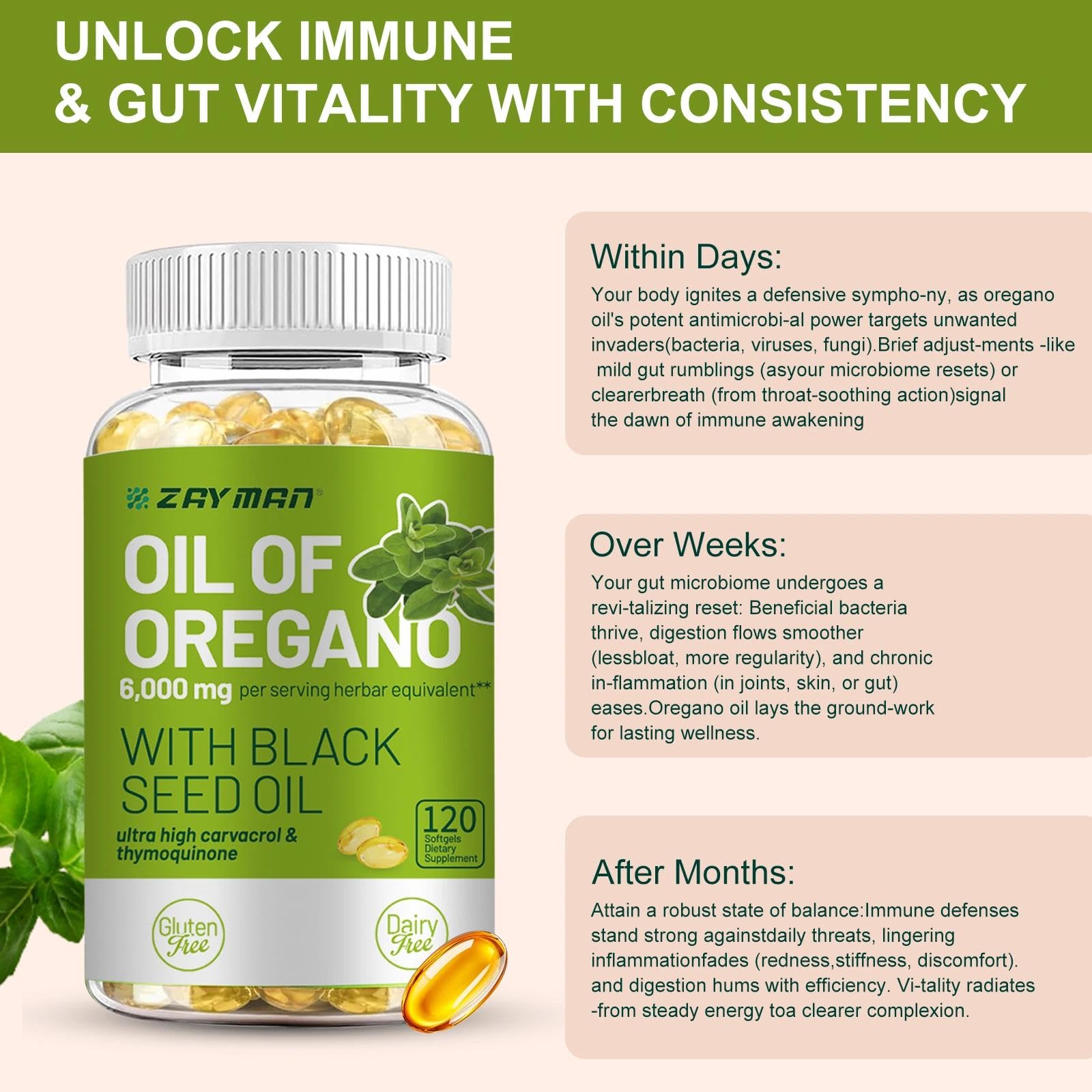 ZAYMAN Oil of Oregano Softgel label details