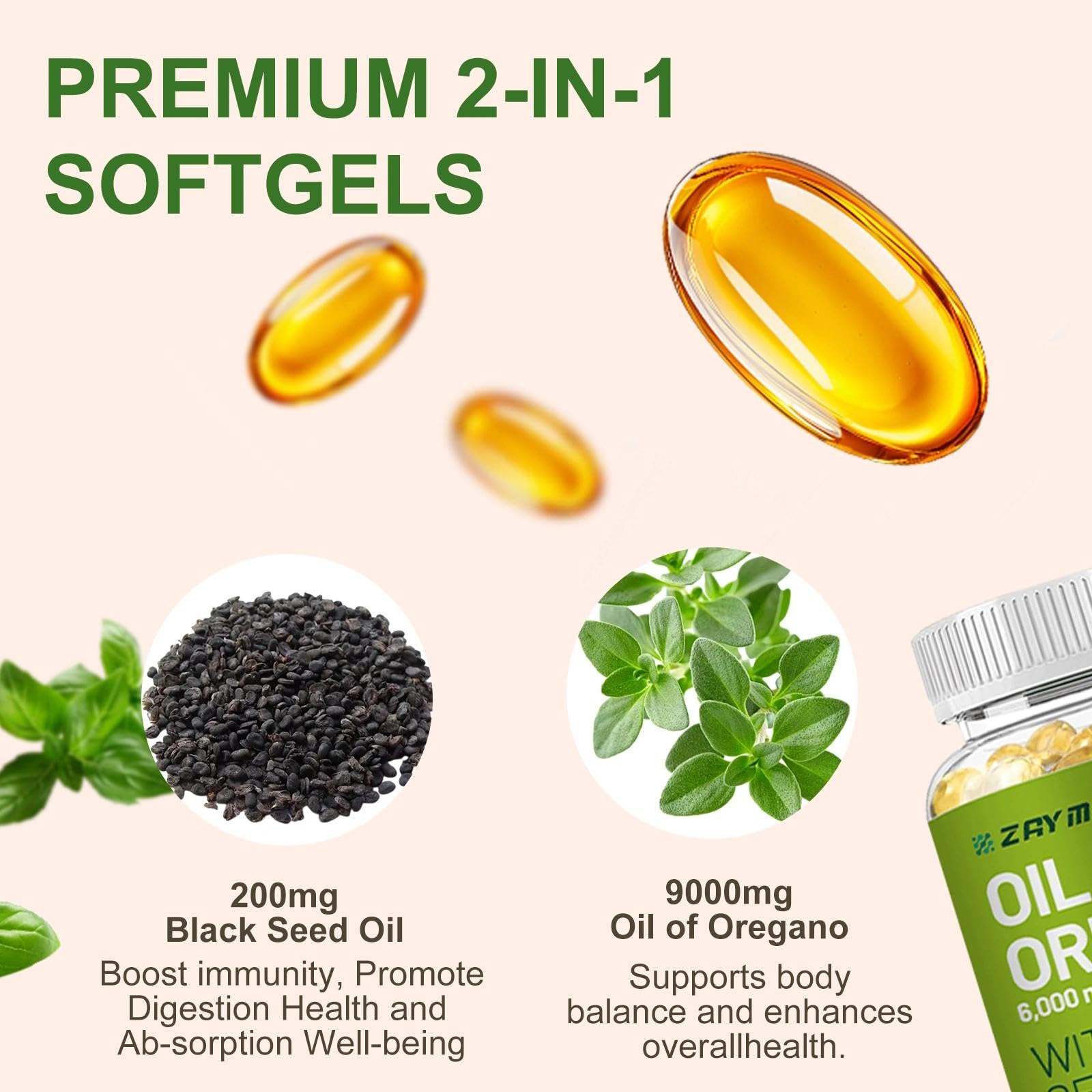 ZAYMAN Oil of Oregano Softgel showing dosage information