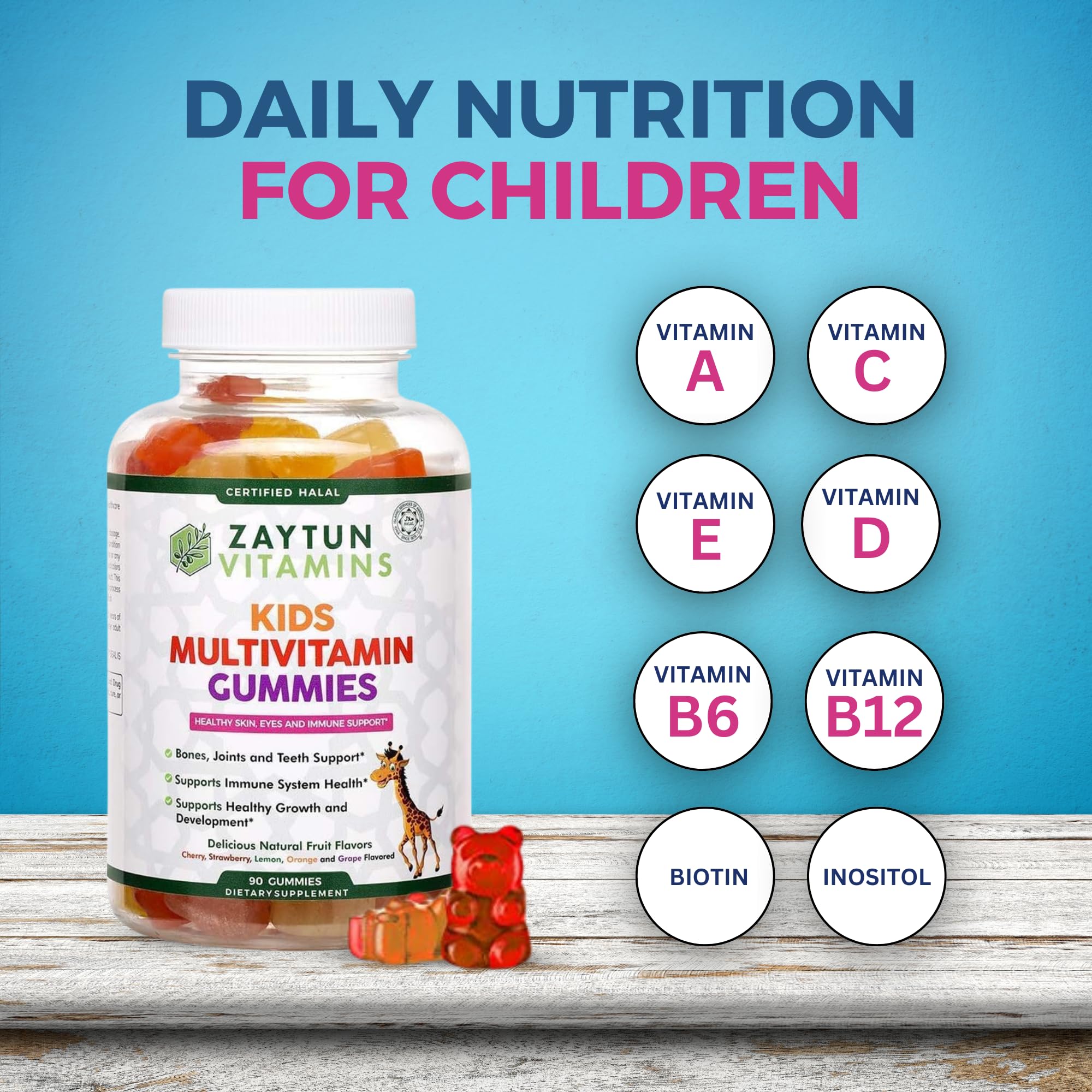 Zaytun Vitamins Kids Multivitamin Gummies back view of packaging