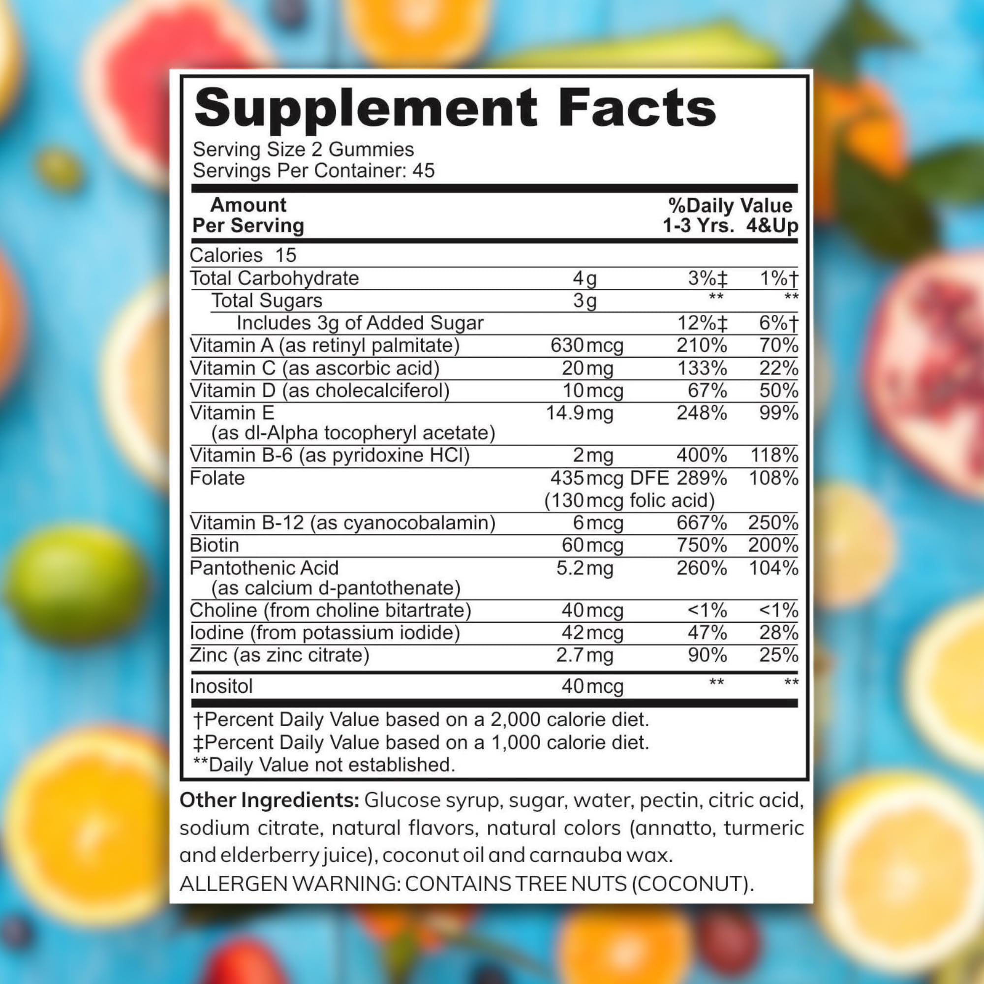 Zaytun Vitamins Kids Multivitamin Gummies packaging side view