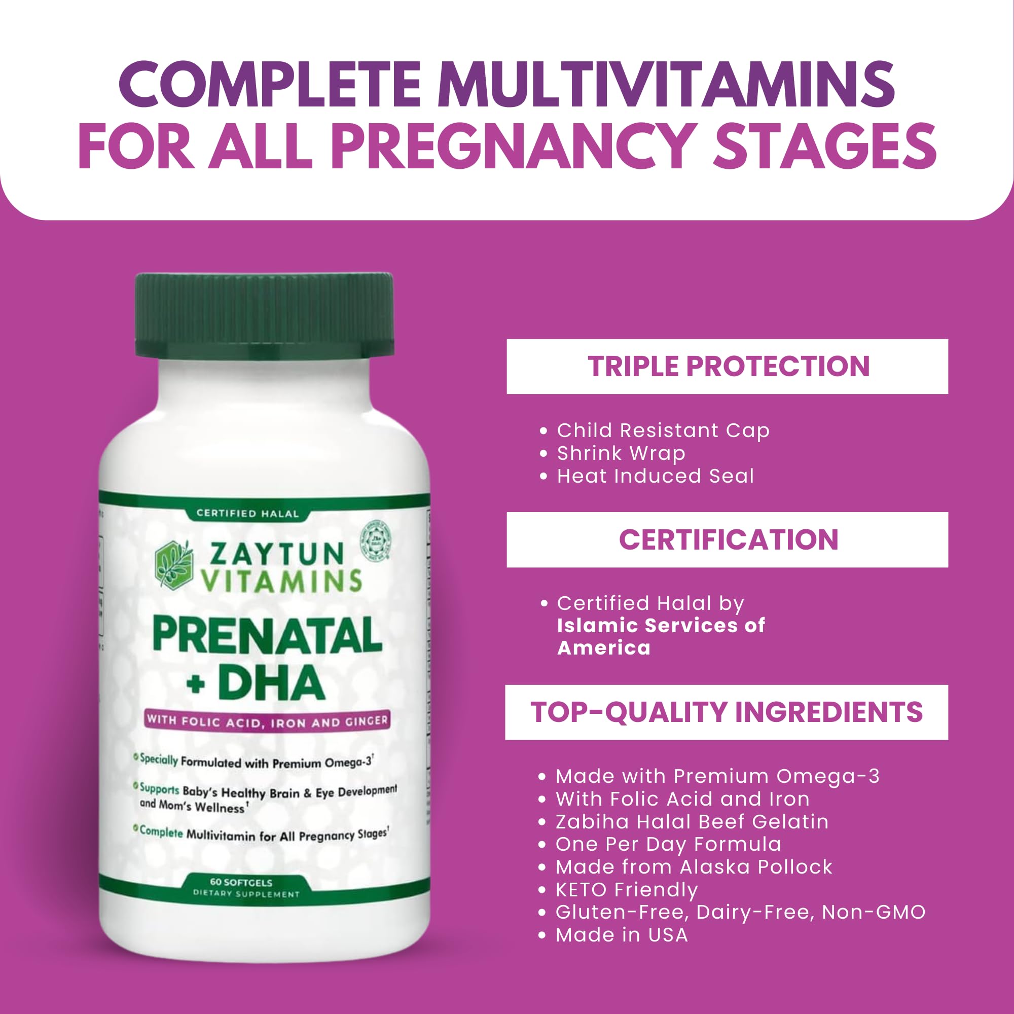 Zaytun Vitamins Prenatal Multivitamin + DHA Softgels in hand