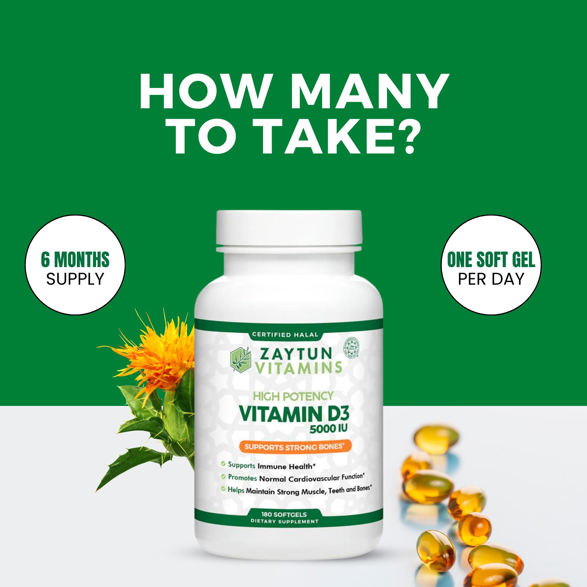 Zaytun Vitamins Vitamin D3 5000 IU mini softgels close-up