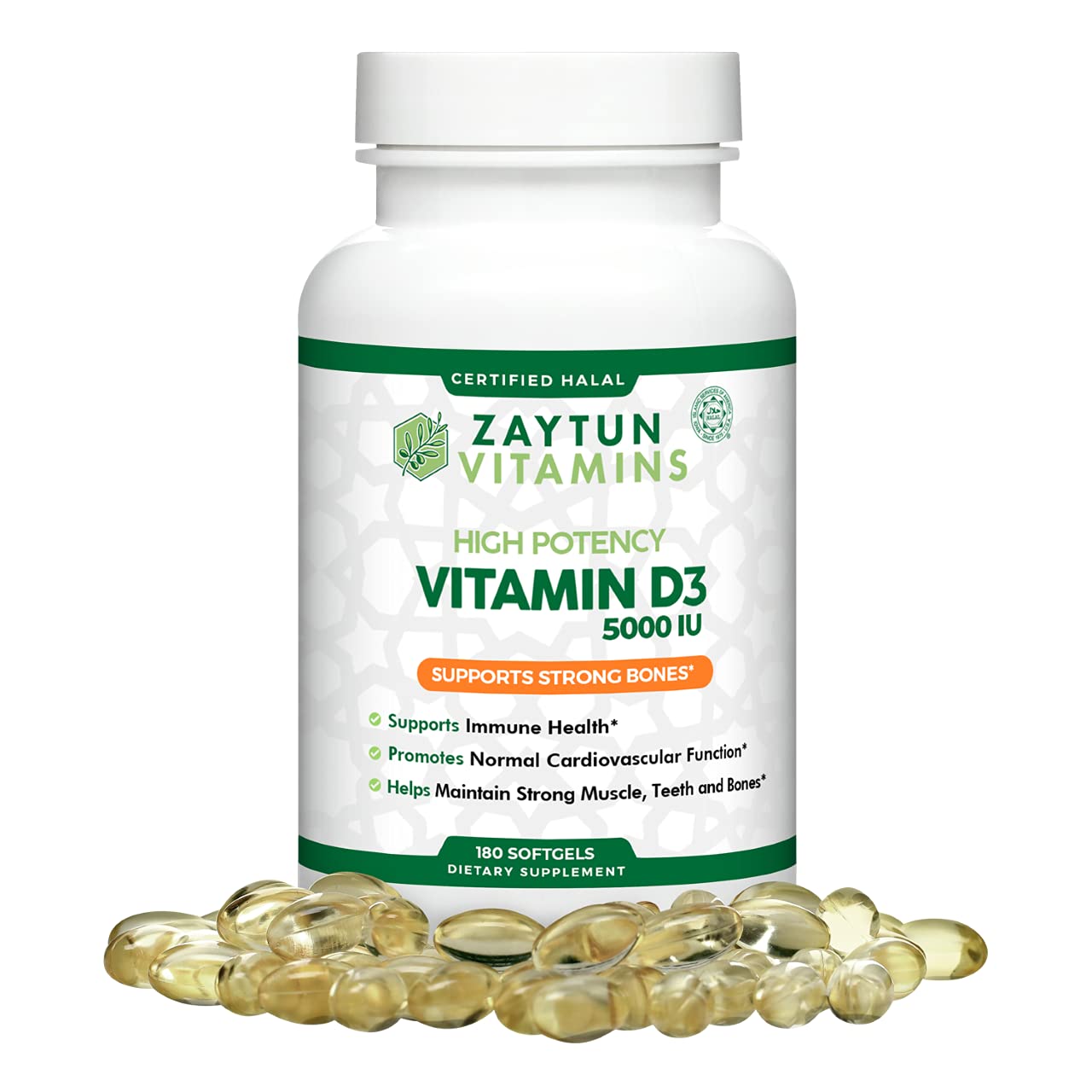 Zaytun Vitamins Vitamin D3 5000 IU mini softgels front view
