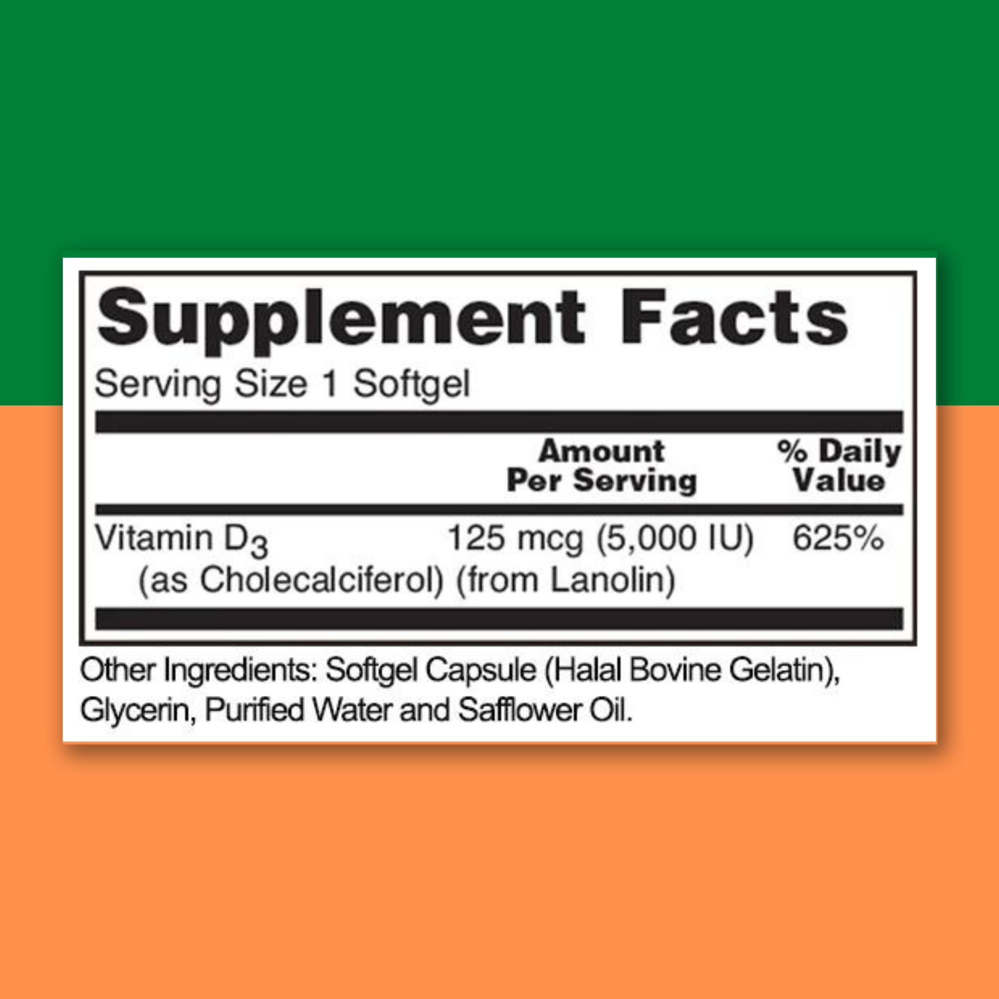 Zaytun Vitamins Vitamin D3 5000 IU mini softgels side view