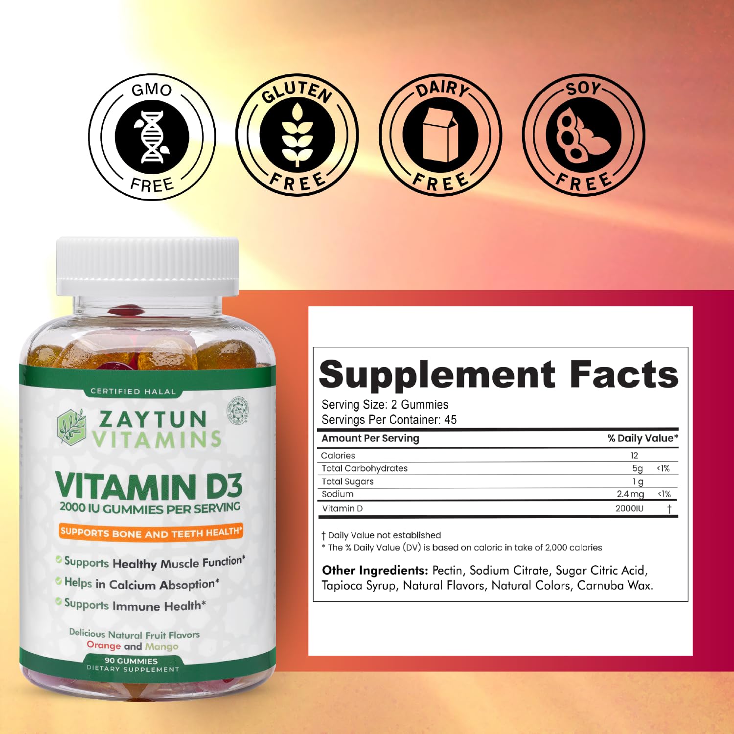 Zaytun Vitamins Vitamin D3 Gummies 2000 IU bottle with label