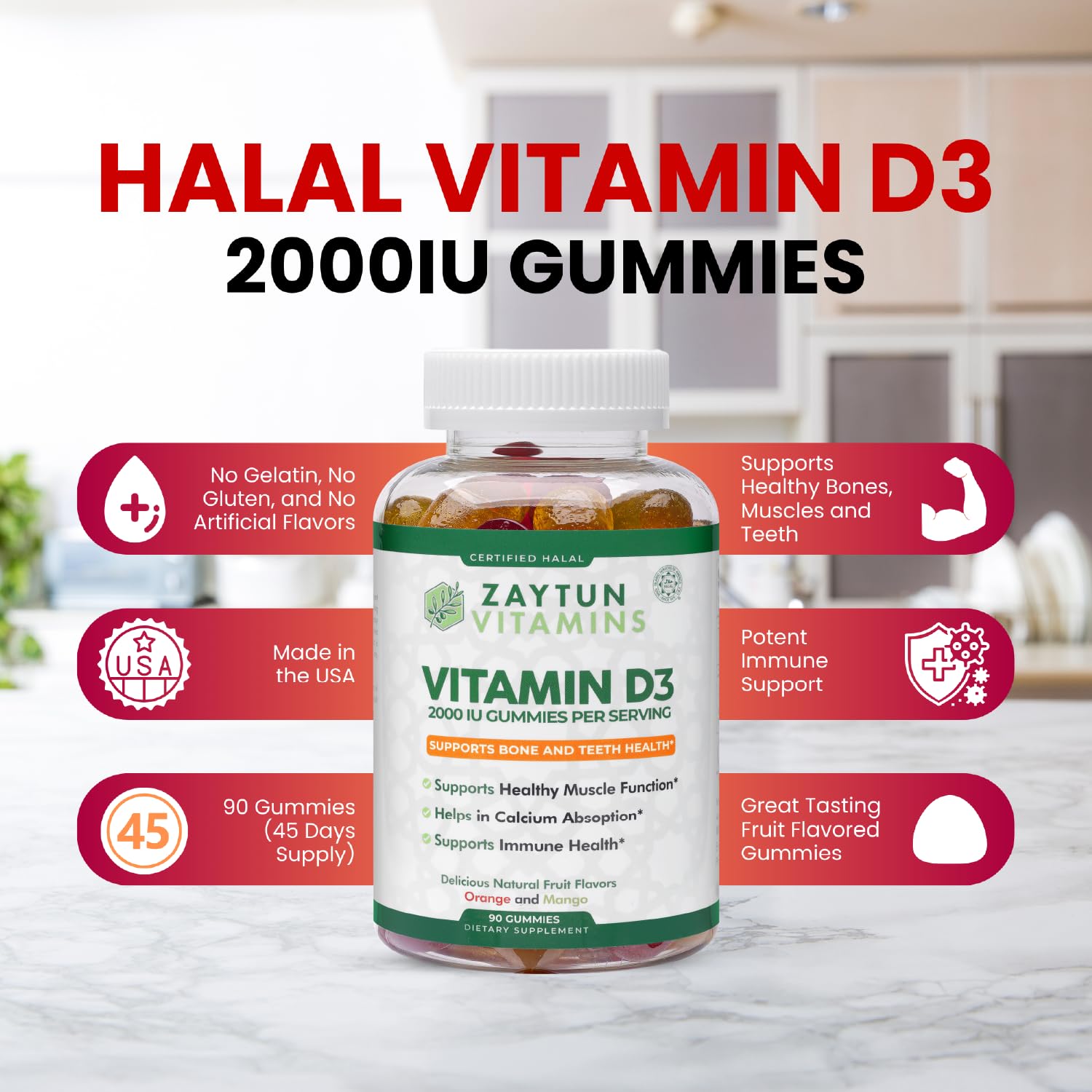Zaytun Vitamins Vitamin D3 Gummies 2000 IU close-up of gummies