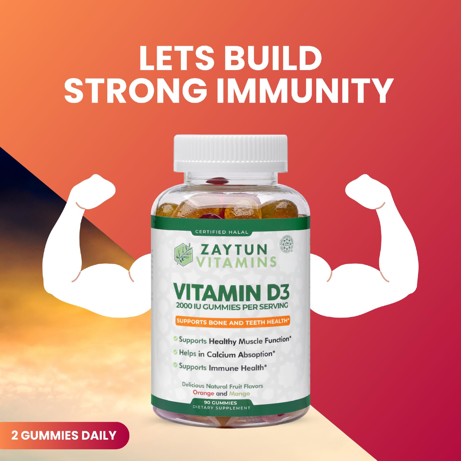 Zaytun Vitamins Vitamin D3 Gummies 2000 IU natural fruit flavours