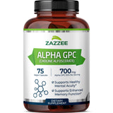 Zazzee Alpha GPC 700mg choline supplement bottle front view