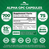 Zazzee Alpha GPC 700mg choline supplement bottle side view