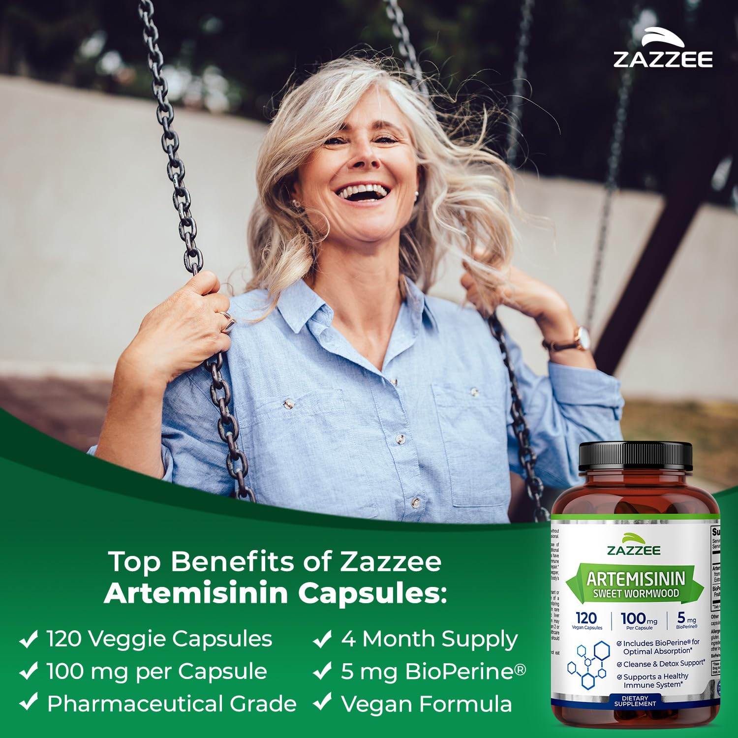 Zazzee Artemisinin bottle showing label and capsule count