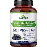 Zazzee Bilberry Extract 20:1 100 Capsules front view