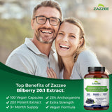 Zazzee Bilberry Extract 20:1 capsules on a wooden table