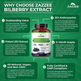 Zazzee Bilberry Extract 20:1 ingredients list on packaging