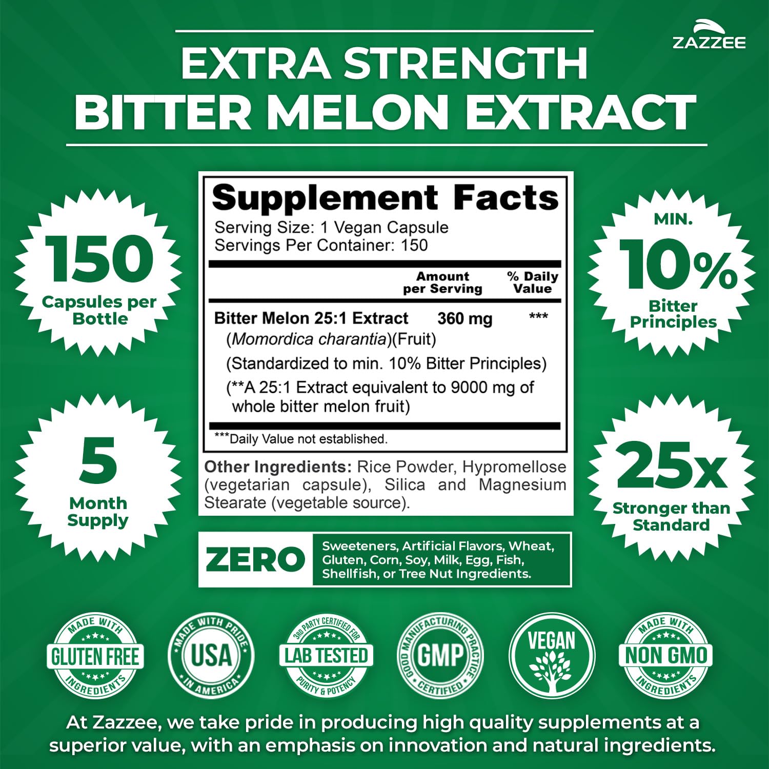 Zazzee Bitter Melon Extract bottle side view