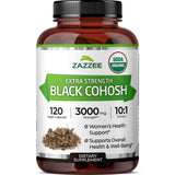 Zazzee Black Cohosh Extract 10:1 Organic 120 Capsules front view