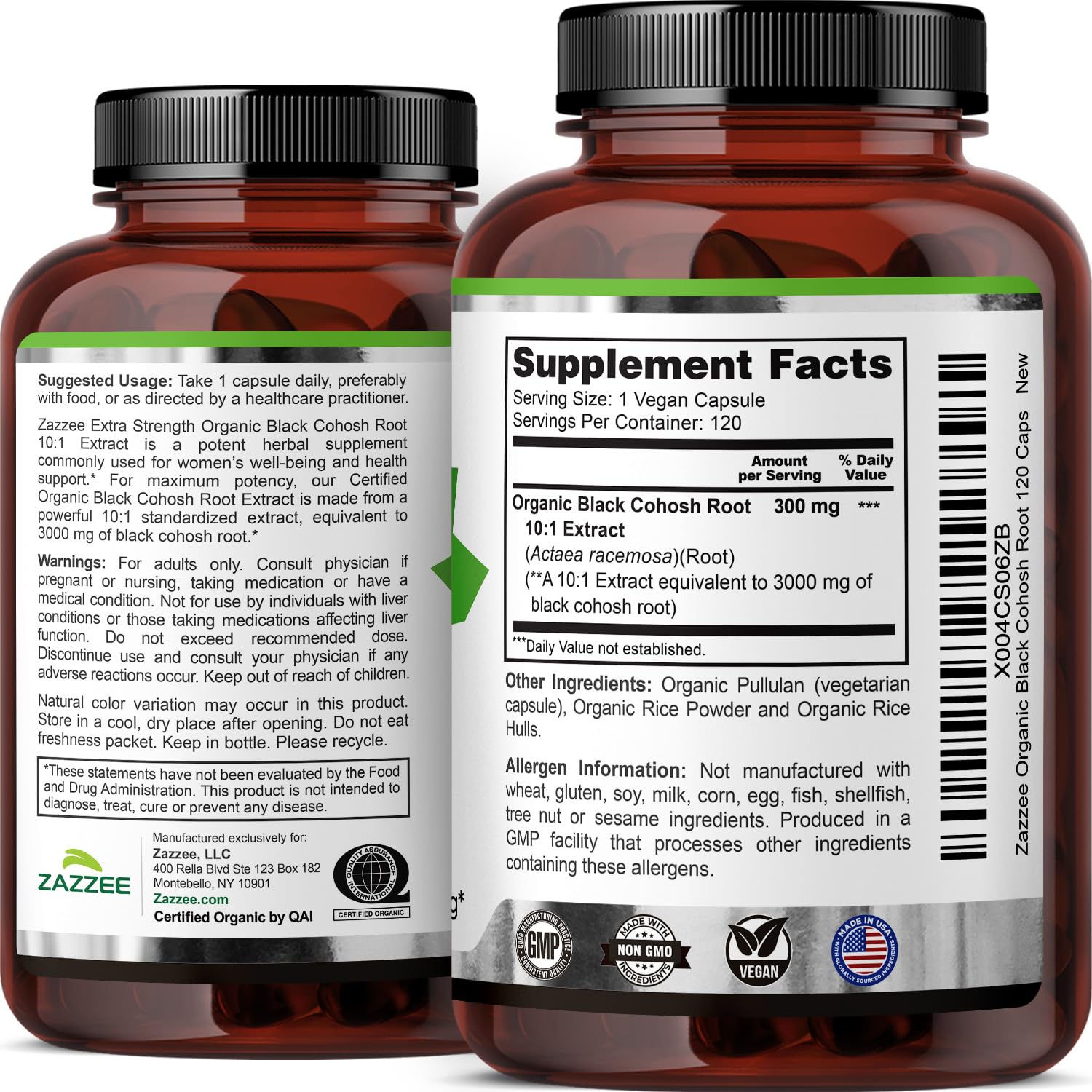 Zazzee Black Cohosh Extract nutritional information