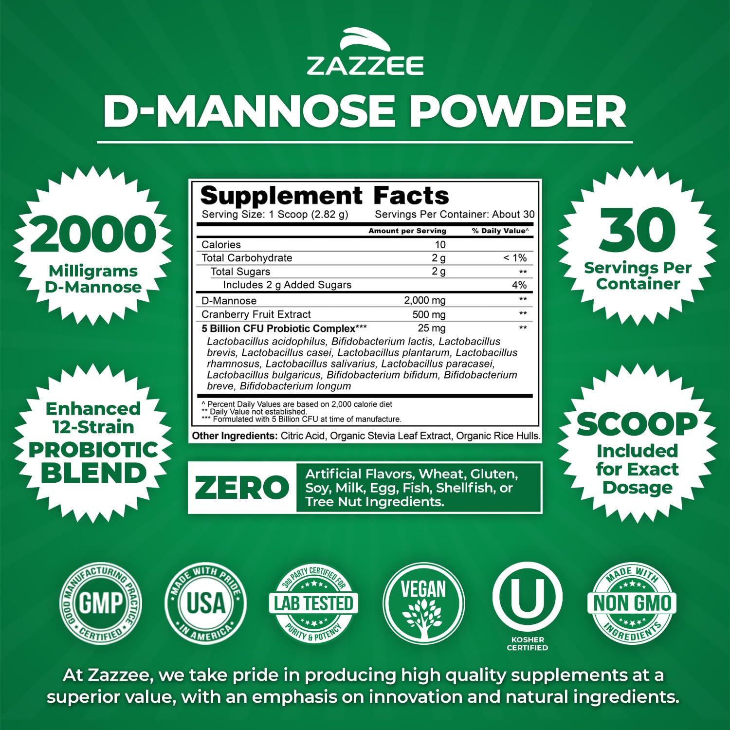 Zazzee D-Mannose Powder Plus 141g with free scoop