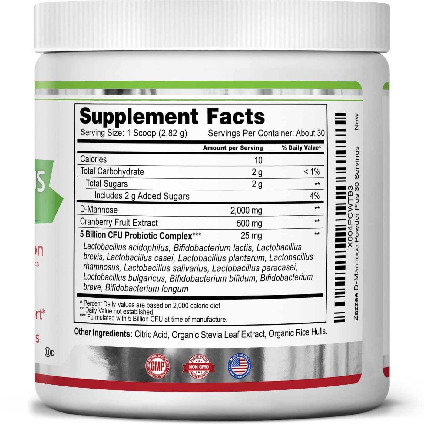 Zazzee D-Mannose Powder Plus 141g with measuring scoop