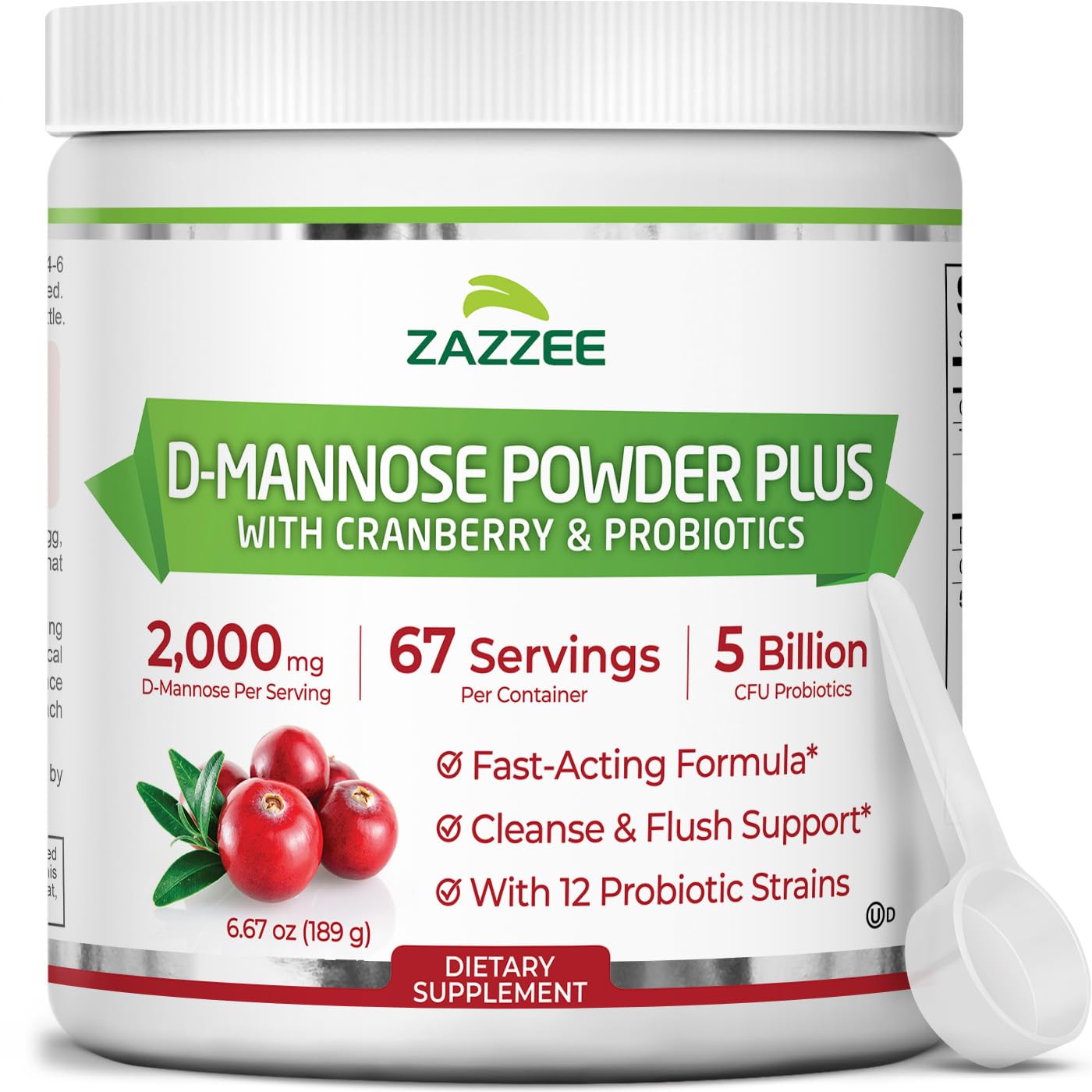 Zazzee D-Mannose Powder Plus 248g front view with packaging
