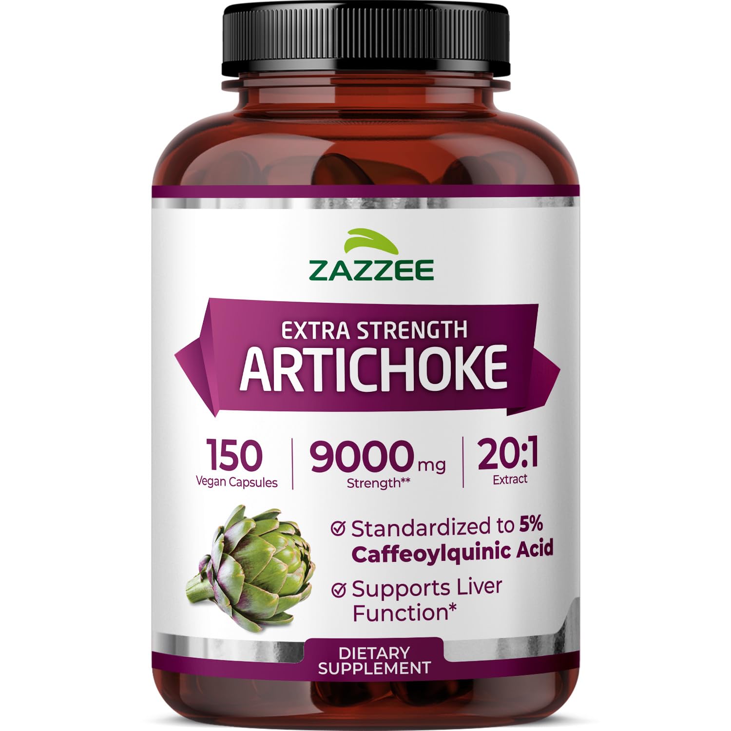 Zazzee Extra Strength Artichoke Extract 150 capsules front view