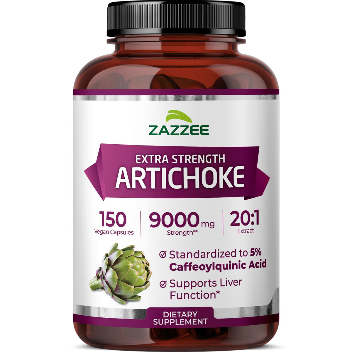 Zazzee Extra Strength Artichoke Extract 150 capsules front view
