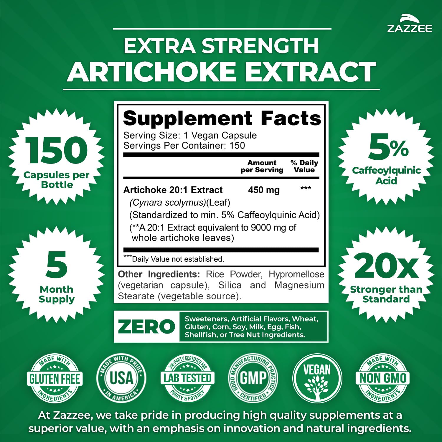 Zazzee Extra Strength Artichoke Extract bottle side view
