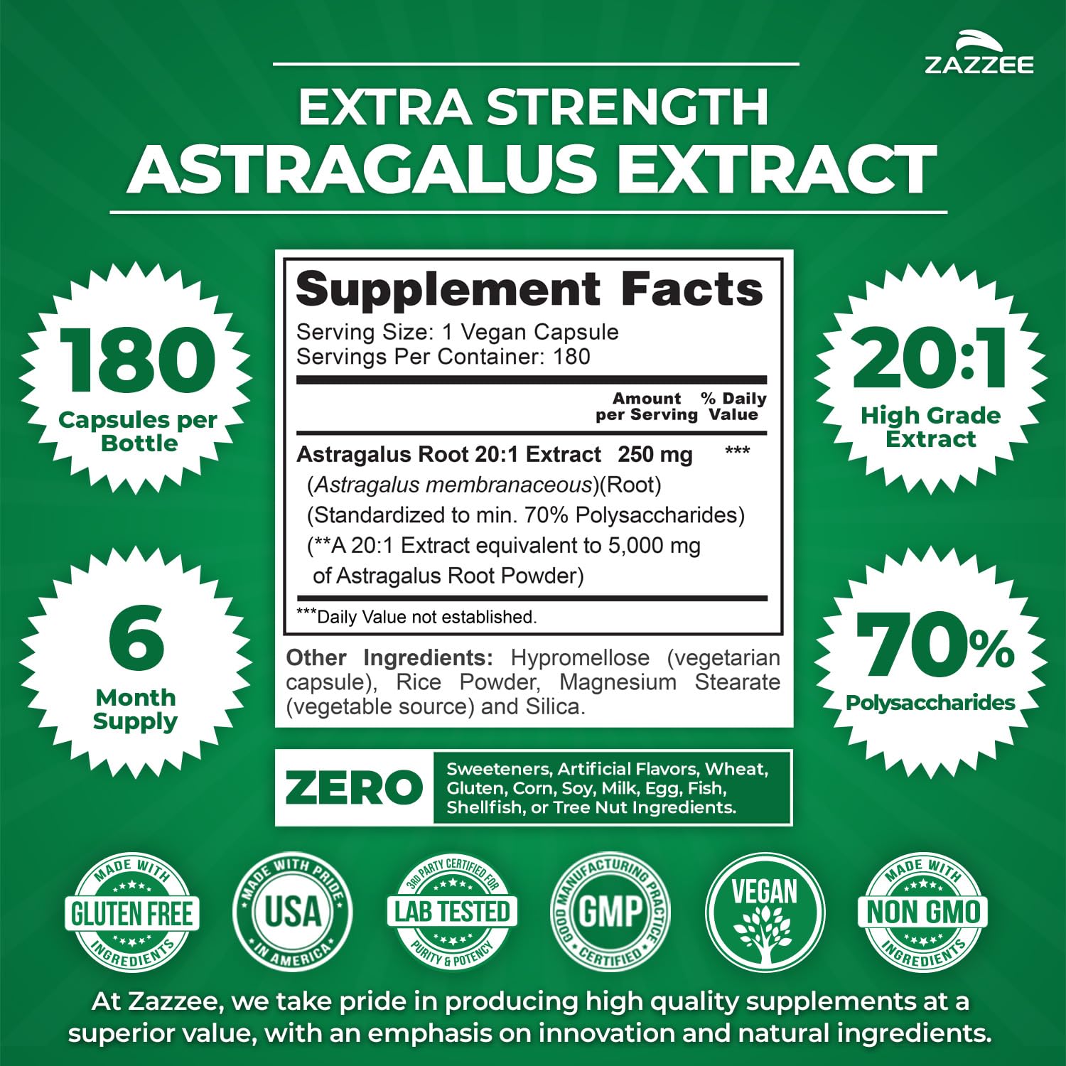Zazzee Extra Strength Astragalus Extract bottle side view