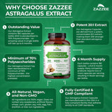 Zazzee Extra Strength Astragalus Extract bottle with a green plant background