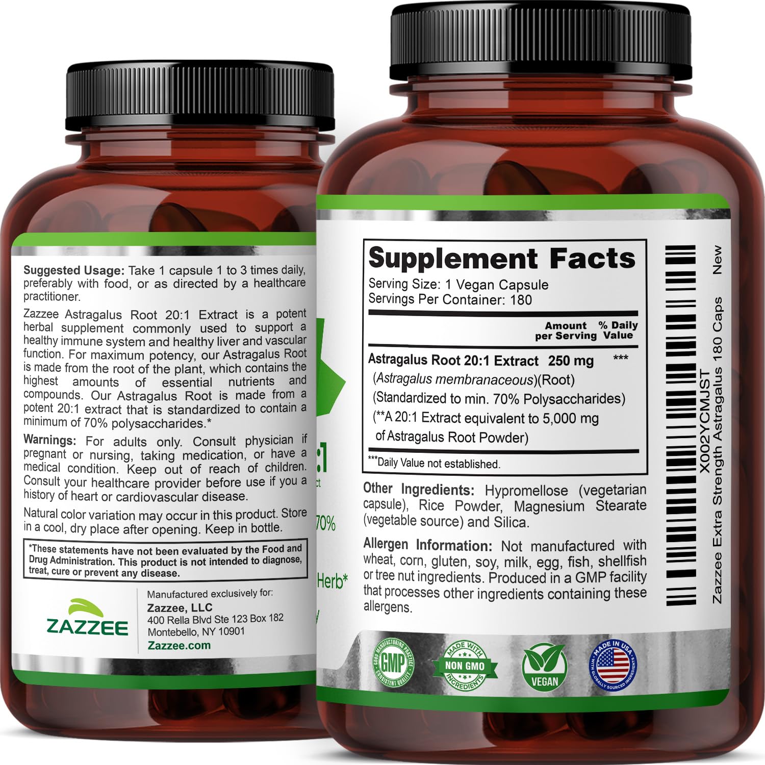 Zazzee Extra Strength Astragalus Extract bottle with a natural wood background