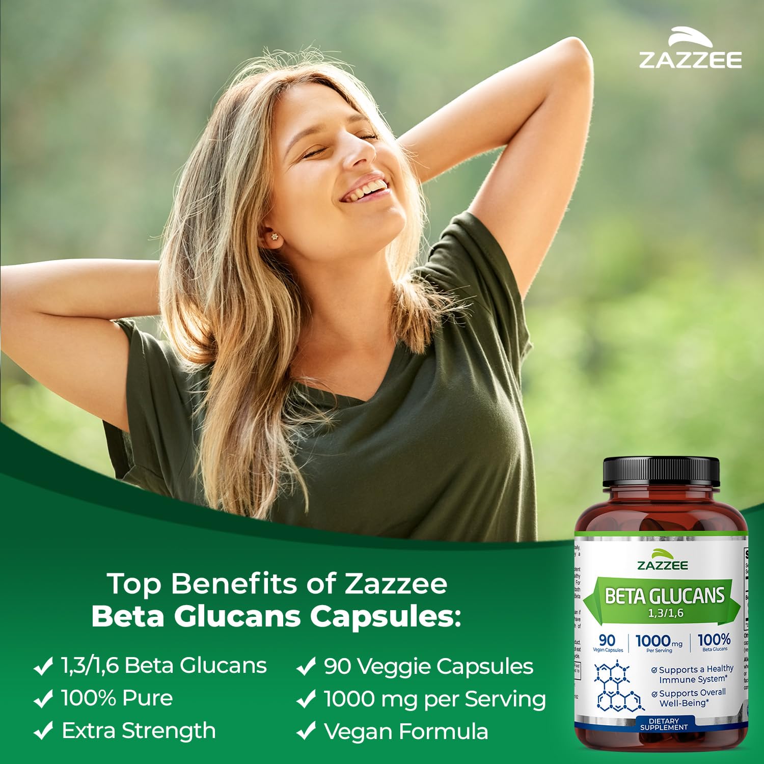 Zazzee Extra Strength Beta Glucans Capsules side view
