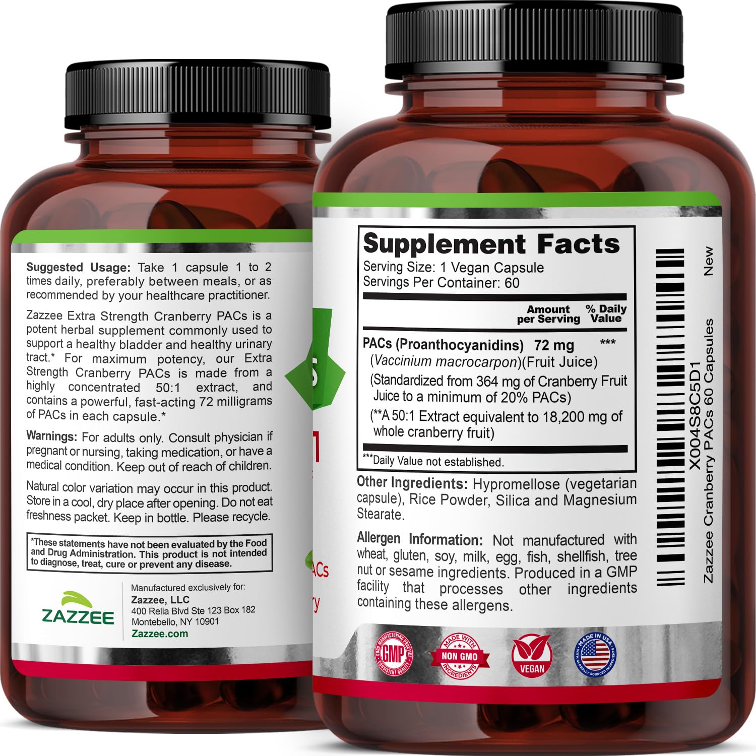 Zazzee Extra Strength Cranberry PACs displayed with fresh cranberries