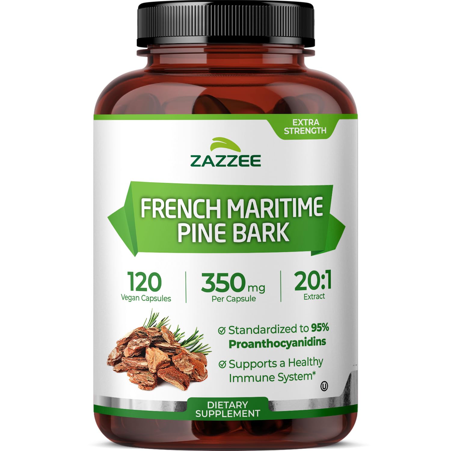 Zazzee Extra Strength French Maritime Pine Bark Extract 350mg bottle front view