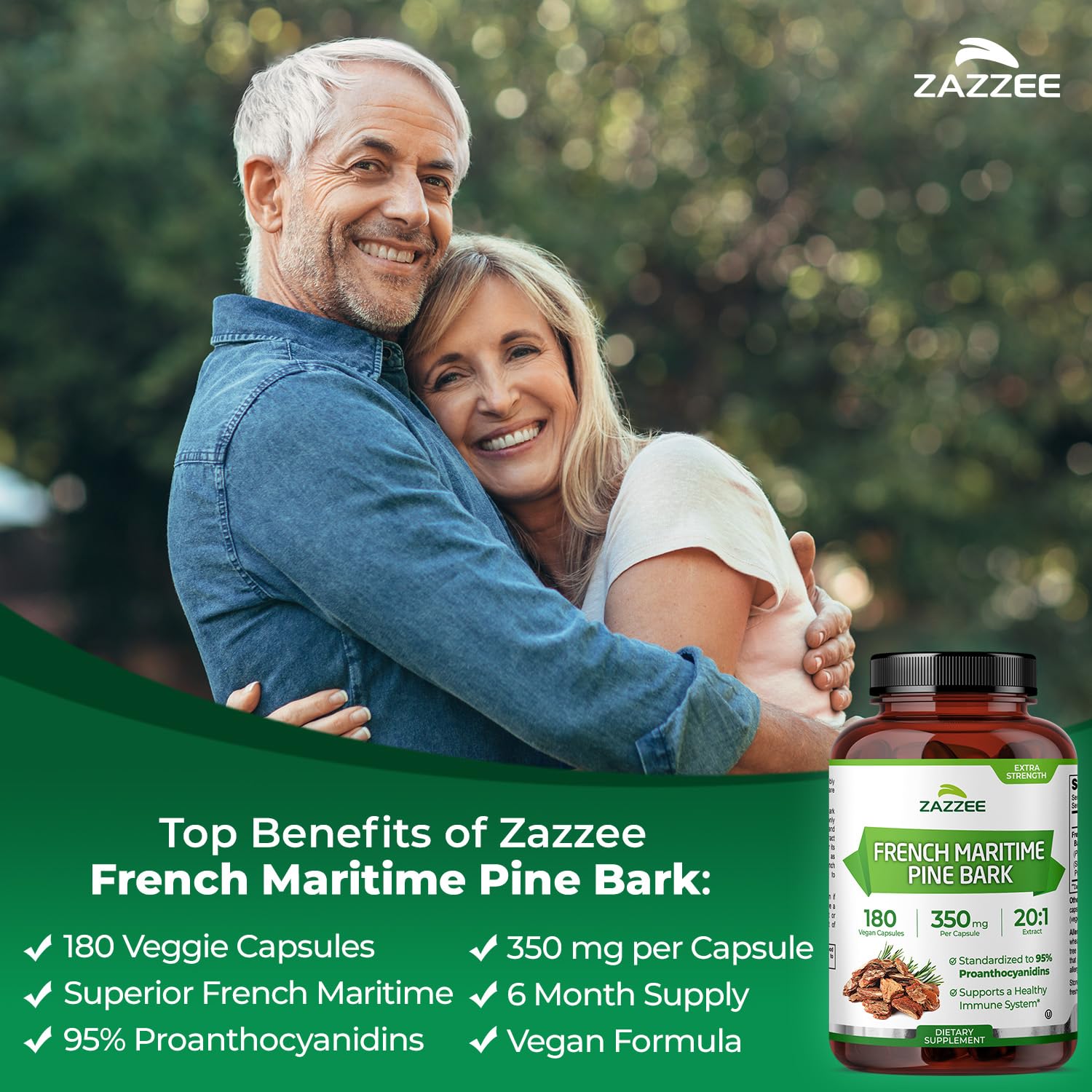 Zazzee Extra Strength French Maritime Pine Bark Extract 350mg capsule close-up