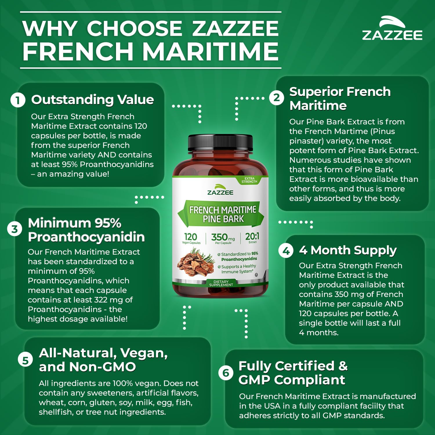 Zazzee Extra Strength French Maritime Pine Bark Extract bottle with measuring spoon