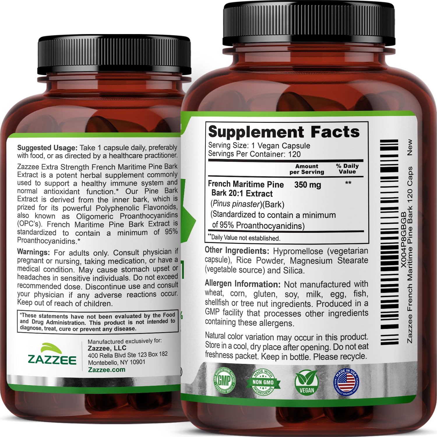 Zazzee Extra Strength French Maritime Pine Bark Extract capsule in hand