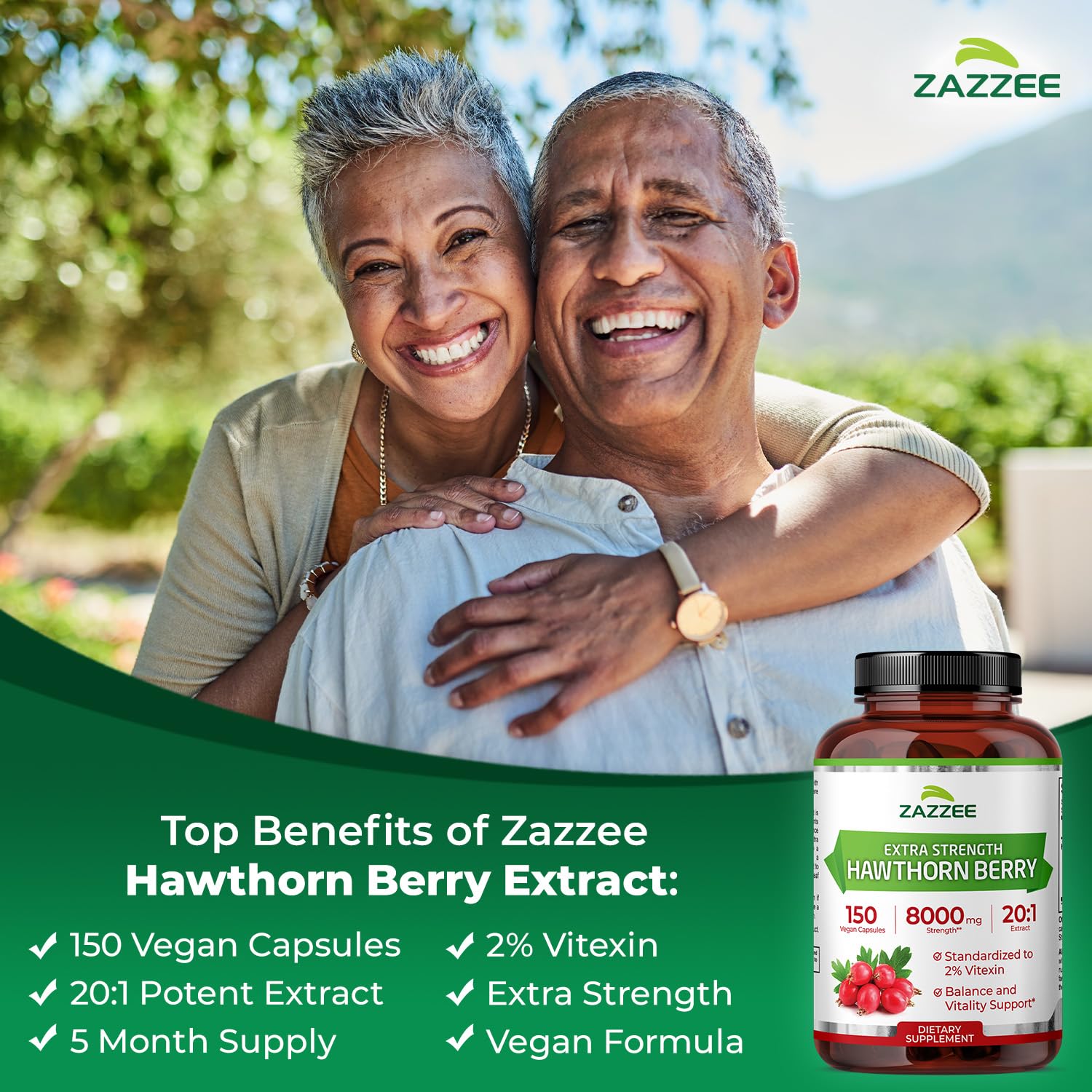 Zazzee Extra Strength Hawthorn Berry Extract bottle side view