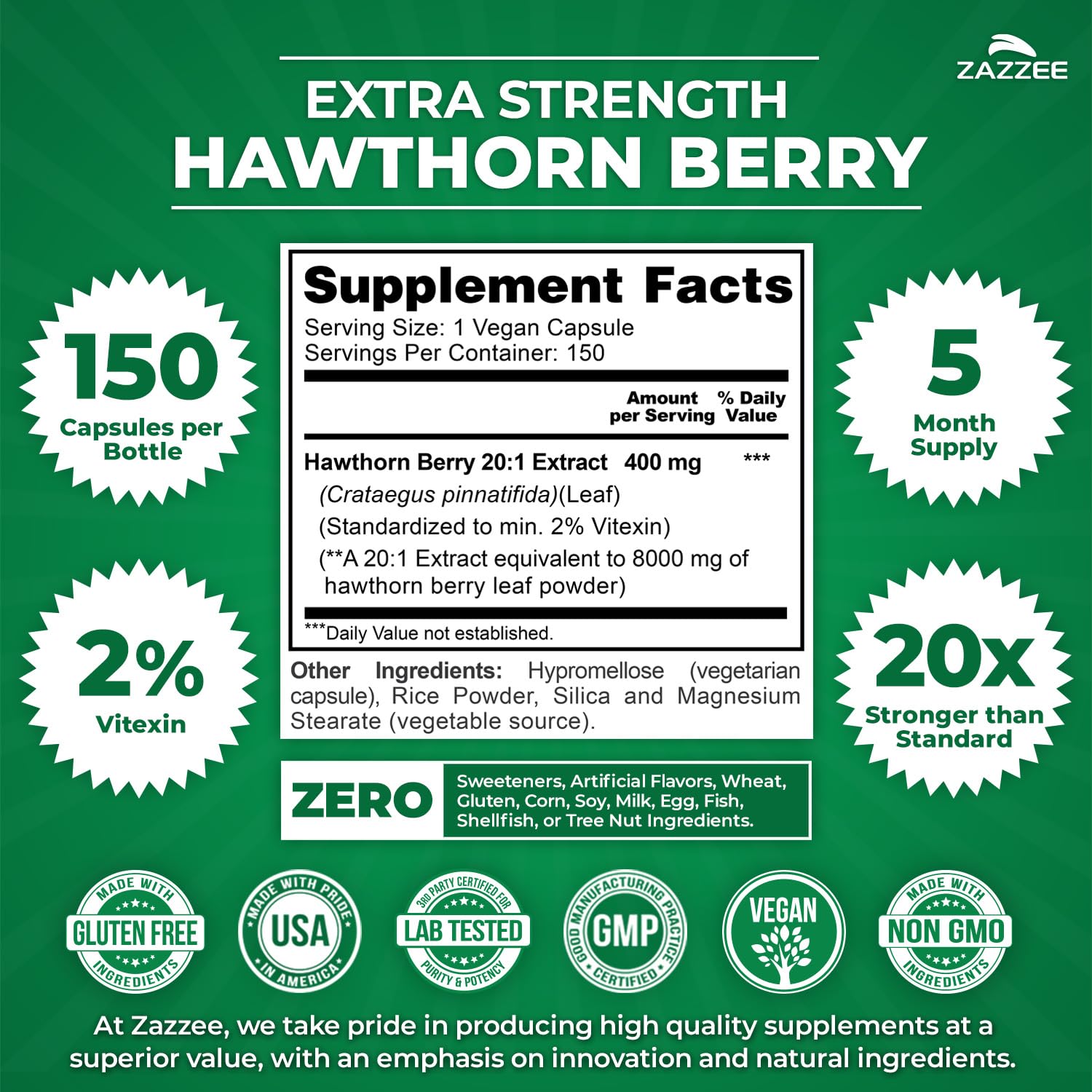 Zazzee Extra Strength Hawthorn Berry Extract capsules close-up