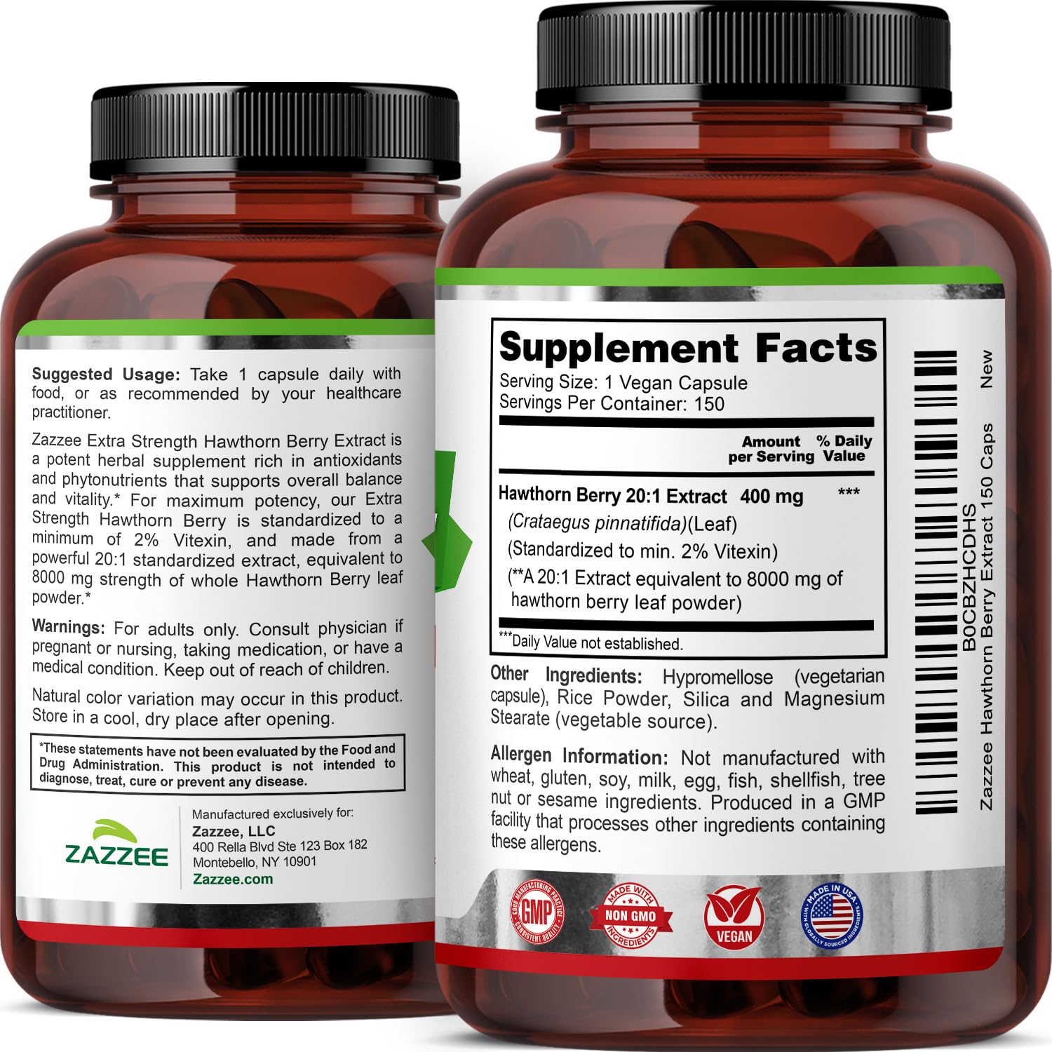 Zazzee Extra Strength Hawthorn Berry Extract capsules in hand