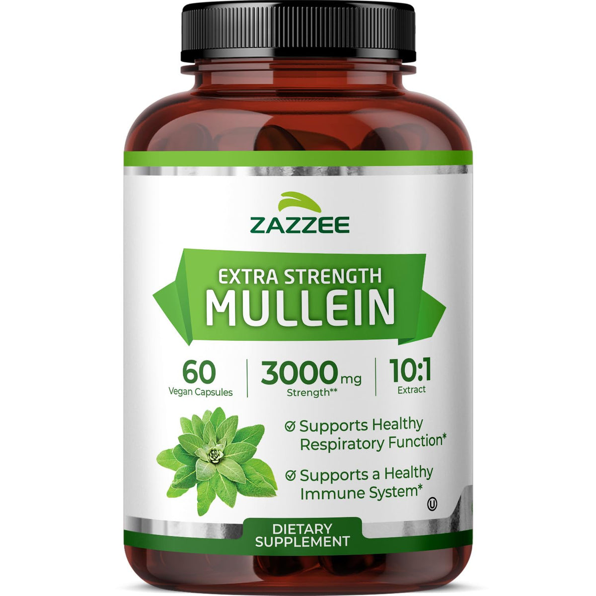 Zazzee Extra Strength Mullein Extract 120 capsules front view