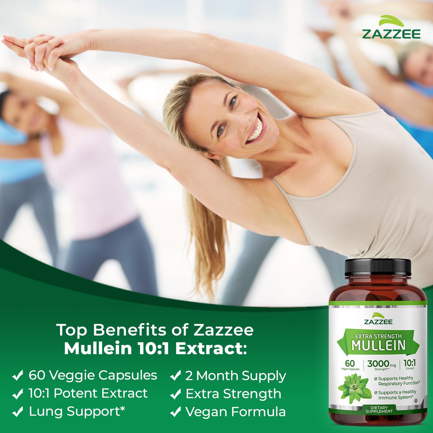 Zazzee Extra Strength Mullein Extract capsules close-up