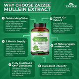 Zazzee Extra Strength Mullein Extract packaging with dimensions