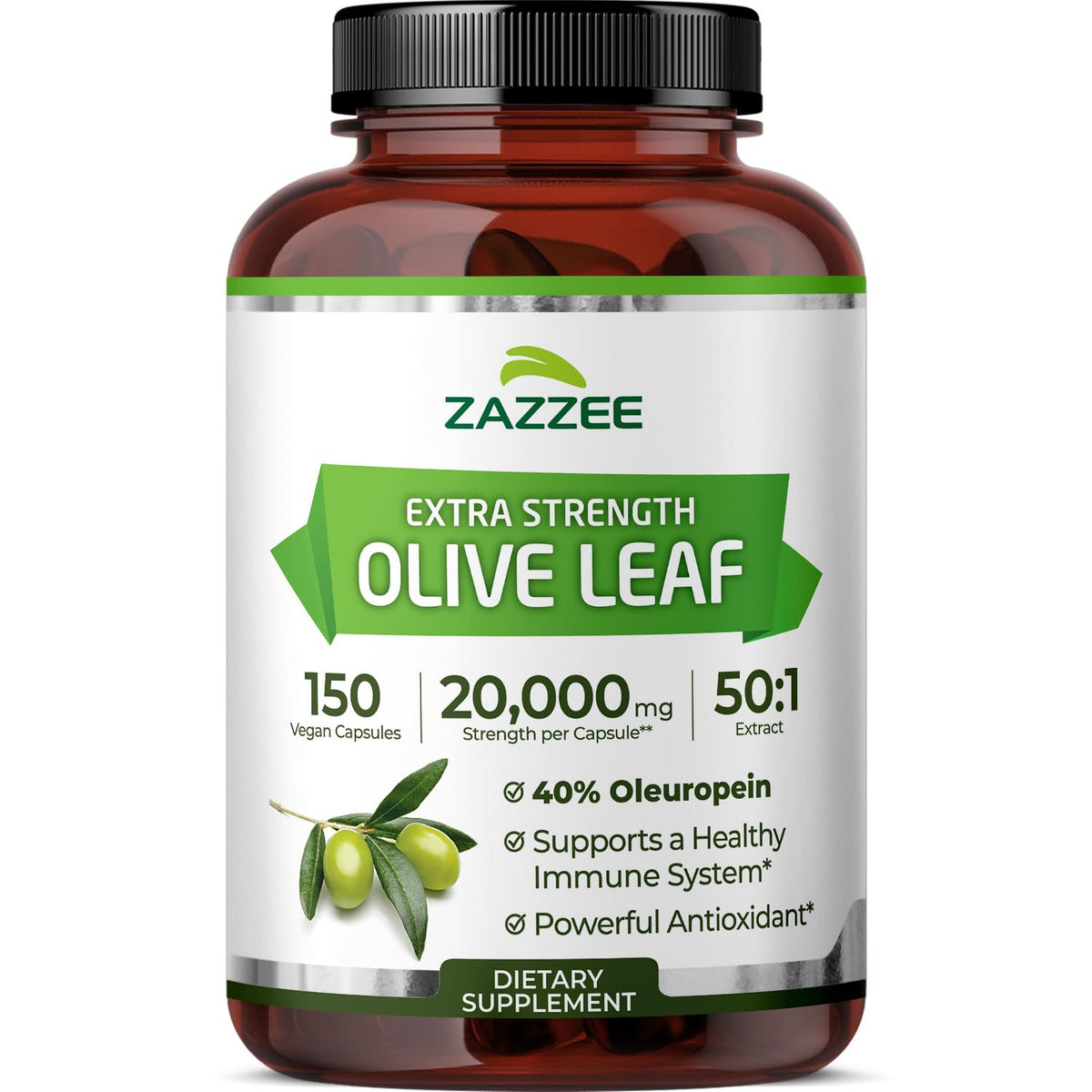 Zazzee Extra Strength Olive Leaf Extract bottle front view