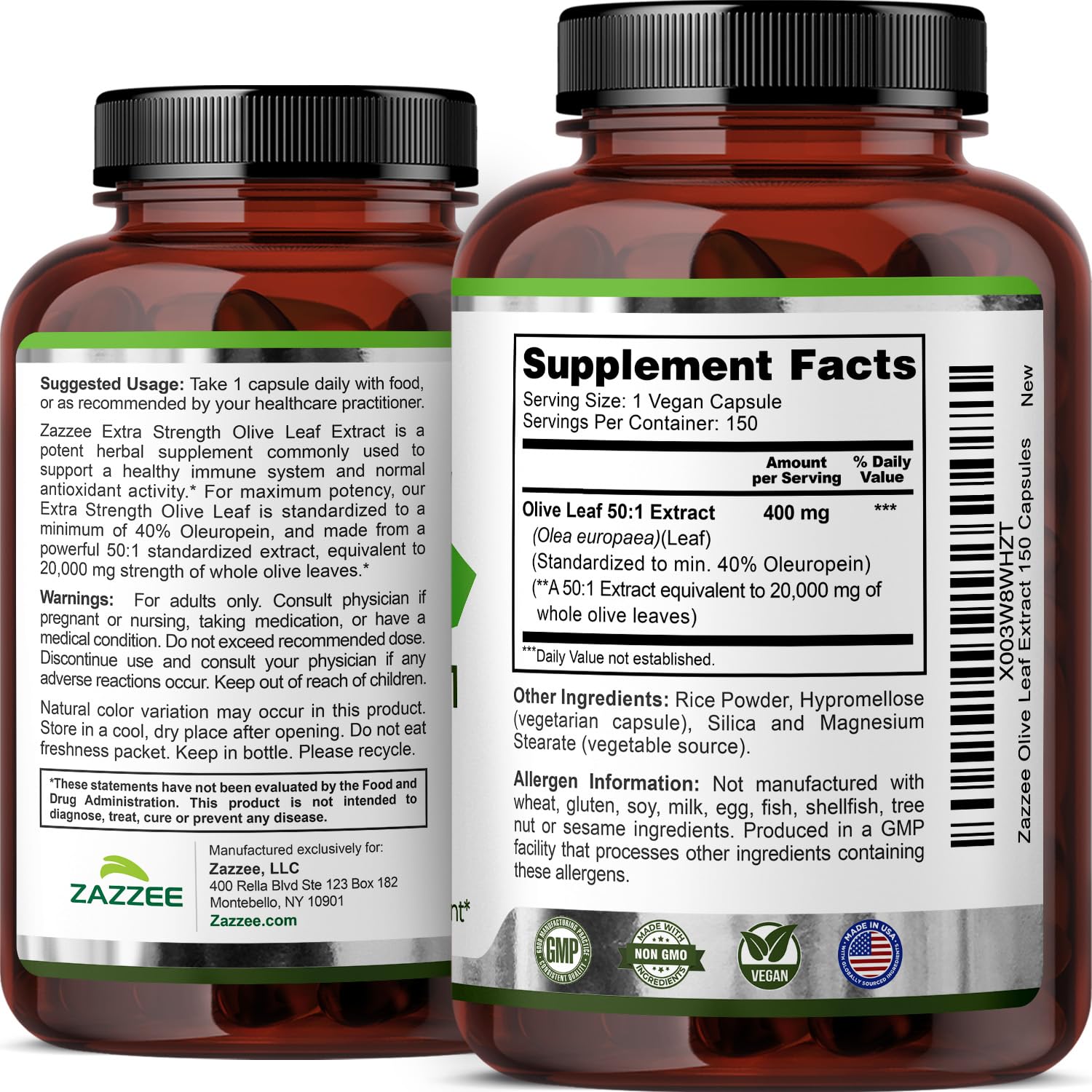 Zazzee Extra Strength Olive Leaf Extract on wooden table