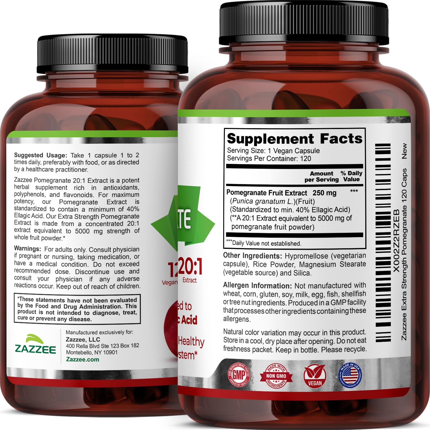 Zazzee Extra Strength Pomegranate Extract nutritional information